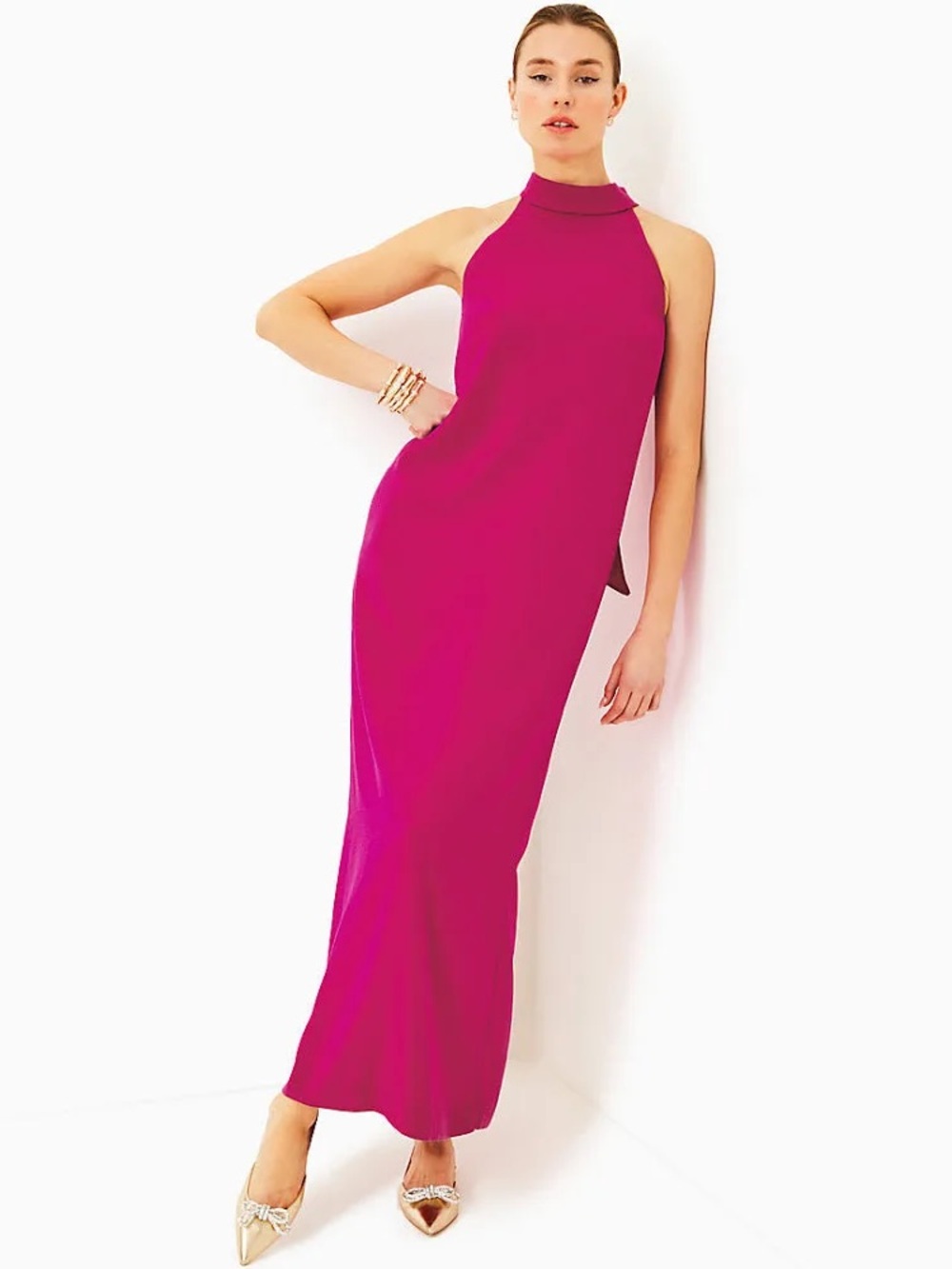 Lilly Pulitzer NWT Halter Maxi Dress Fuchsia Pink Tie Back Size 4